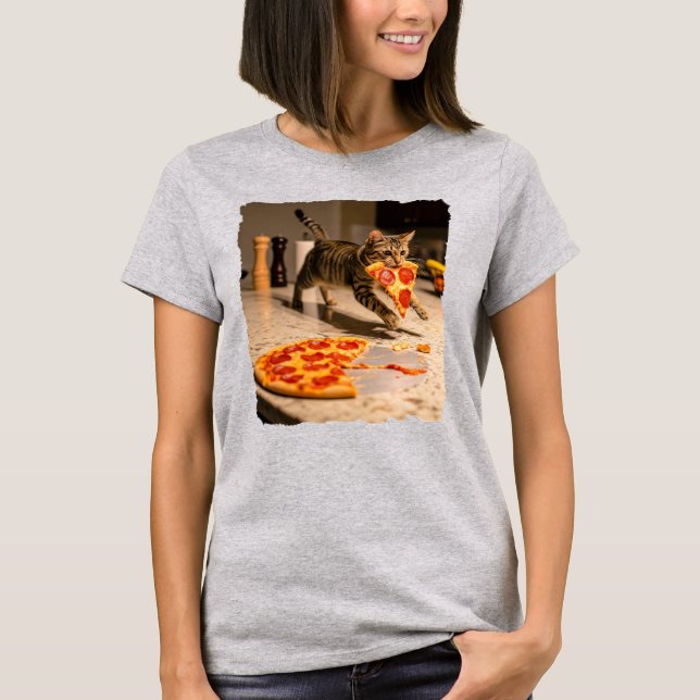 Cat stealing Pizza! T-Shirt (Front)
