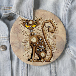 Cat Steampunk Vintage Retro Style Machine  6 Inch Round Button