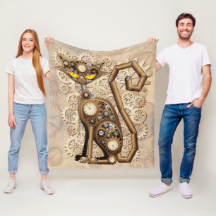 Cat Steampunk Vintage Retro Style Machine  Fleece Blanket