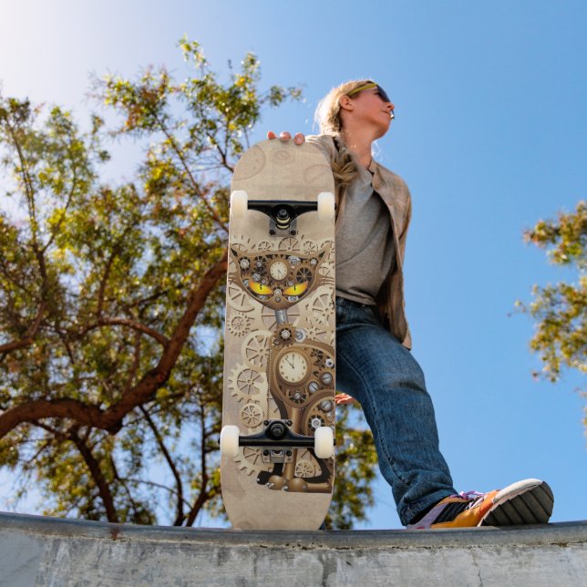 Cat Steampunk Vintage Retro Style Machine  Skateboard (Outdoor 1)