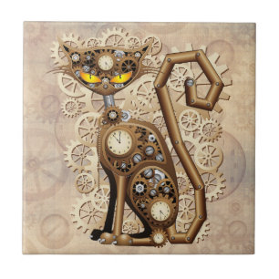 Cat Steampunk Vintage Retro Style Machine Tile