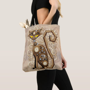 Cat Steampunk Vintage Retro Style Machine Tote Bag