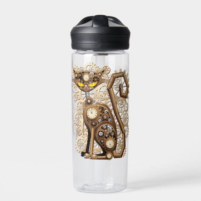 Cat Steampunk Vintage Retro Style Machine  Water Bottle (Front)