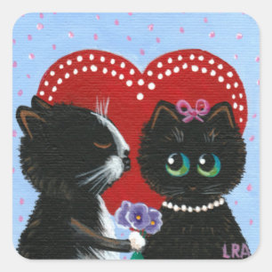 Cat Stickers Cute Black Flowers Creationarts
