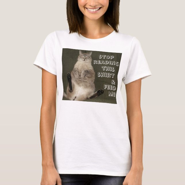 Cat "STOP READING SHIRT & FEED ME" Ladies Tank Top (Front)