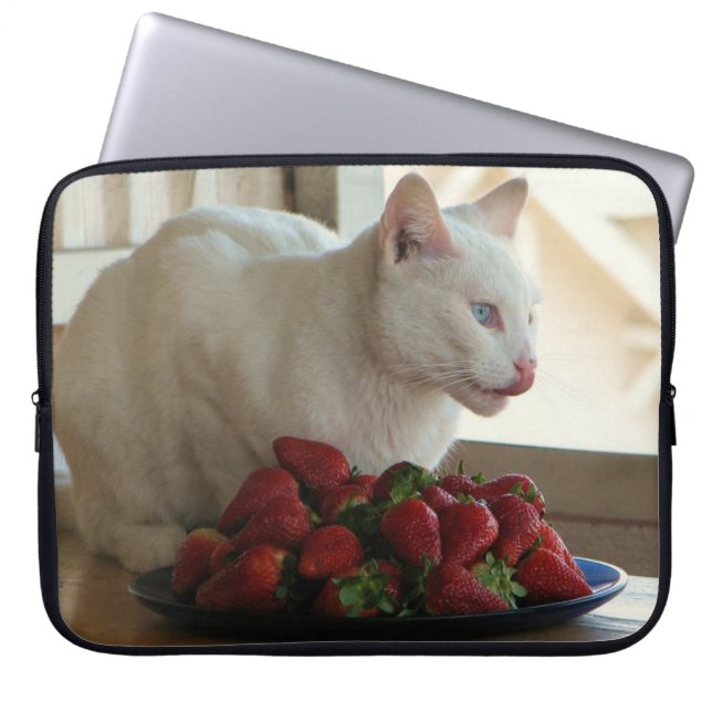 Cat & Strawberries Laptop Sleeve! Sleeve (Front)