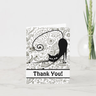 Cat Stretching in Black and White Garden Thank You Card