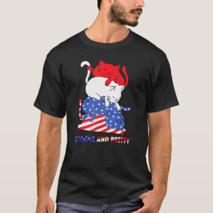 Cat Strong And Pretty American Flag Veteran Indepe T-Shirt