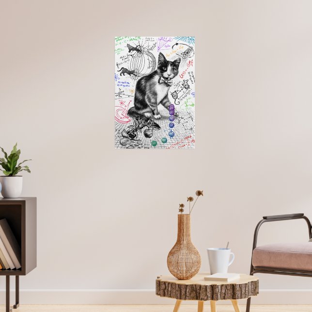 Cat Studying Gravity W Poster (Living Room 3)