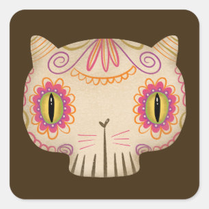 Cat Sugar Skull Catrina - Day of the Dead Square Sticker