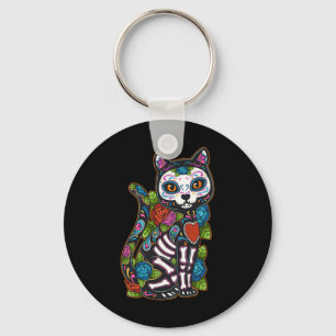 Cat Sugar Skull Mexico Calavera Dia De Los Muertos Keychain