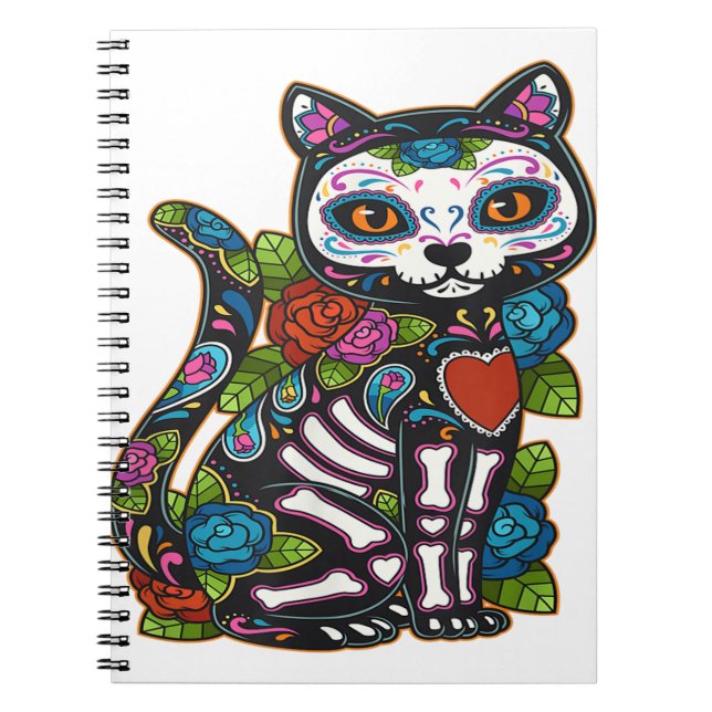 Cat Sugar Skull Mexico Calavera Dia De Los Muertos Notebook (Front)