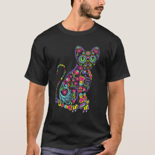 Cat Sugar Skull Mexico Calavera Dia De Los Muertos T-Shirt