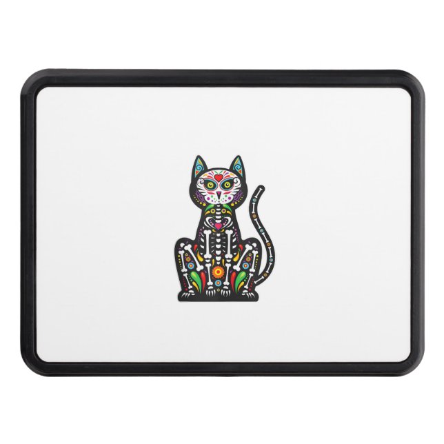 Cat Sugar Skull Mexico Calavera Dia De Los Muertos Trailer Hitch Cover (Front)