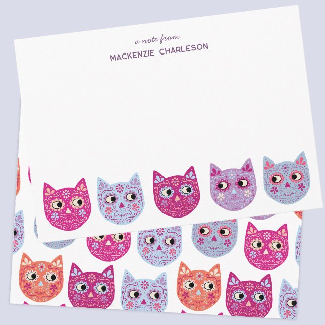 Cat Sugar Skull Personalized Card (Fun cat sugar skull calaveras personalized notecard)