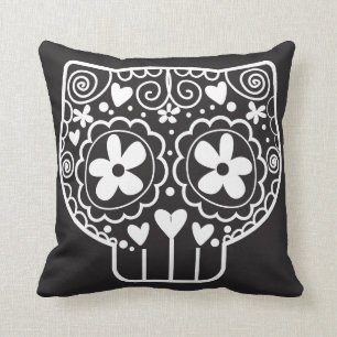 Cat Sugar Skull Throw Pillow