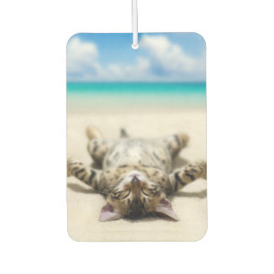Cat Sunbathing at the Beach Air Freshener