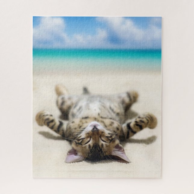 Cat Sunbathing at the Beach  Jigsaw Puzzle (Vertical)