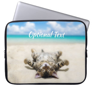 Cat Sunbathing at the Beach Laptop Sleeve