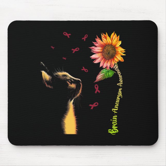 Cat Sunflower Brain Aneurysm Awareness  Mouse Pad (Front)