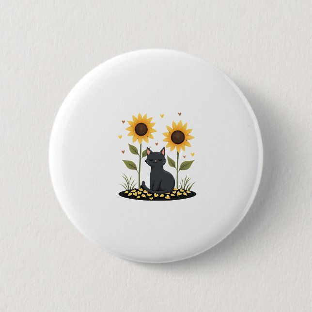 Cat Sunflower Christmas Tree Sun Flower Cat Lover  2 Inch Round Button (Front)