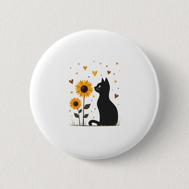 Cat Sunflower Christmas Tree Sun Flower Cat Lover  2 Inch Round Button (Front)