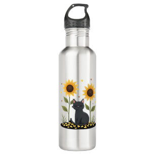 Cat Sunflower Christmas Tree Sun Flower Cat Lover 710 Ml Water Bottle