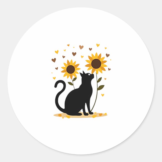 Cat Sunflower Christmas Tree Sun Flower Cat Lover  Classic Round Sticker (Front)