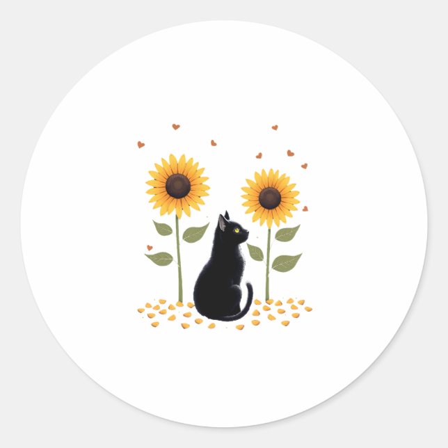 Cat Sunflower Christmas Tree Sun Flower Cat Lover  Classic Round Sticker (Front)