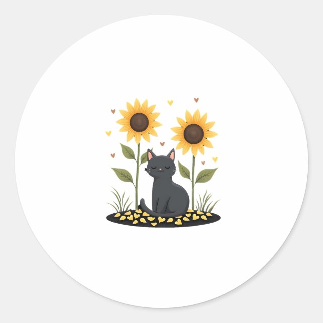 Cat Sunflower Christmas Tree Sun Flower Cat Lover  Classic Round Sticker (Front)