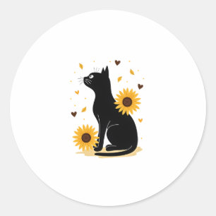 Cat Sunflower Christmas Tree Sun Flower Cat Lover  Classic Round Sticker