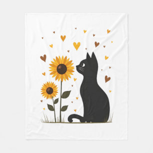 Cat Sunflower Christmas Tree Sun Flower Cat Lover Fleece Blanket