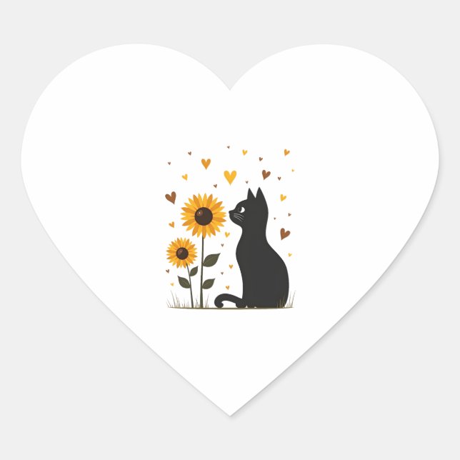 Cat Sunflower Christmas Tree Sun Flower Cat Lover  Heart Sticker (Front)