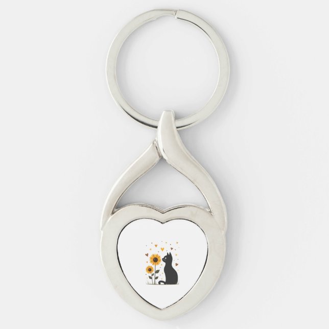 Cat Sunflower Christmas Tree Sun Flower Cat Lover  Keychain (Front)