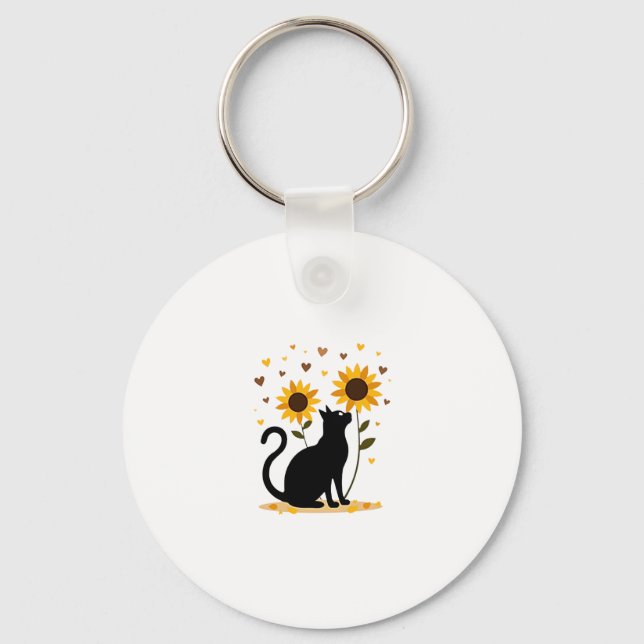 Cat Sunflower Christmas Tree Sun Flower Cat Lover  Keychain (Front)