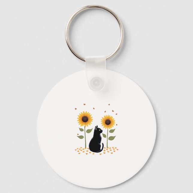 Cat Sunflower Christmas Tree Sun Flower Cat Lover  Keychain (Front)