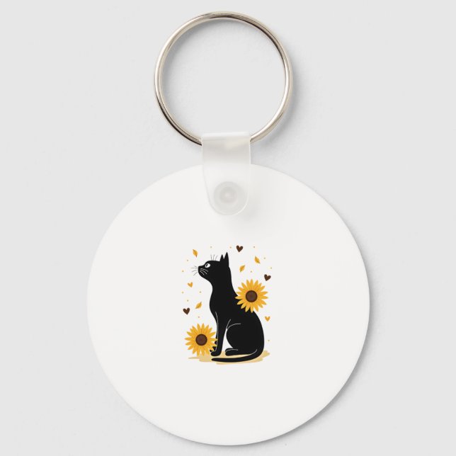 Cat Sunflower Christmas Tree Sun Flower Cat Lover  Keychain (Front)