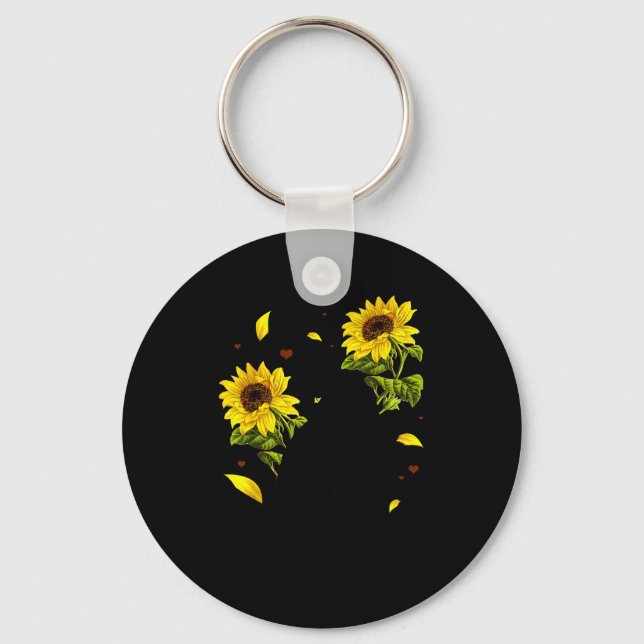 Cat Sunflower Christmas Tree Sun Flower Cat Lover  Keychain (Front)