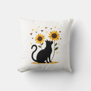 Cat Sunflower Christmas Tree Sun Flower Cat Lover  Throw Pillow
