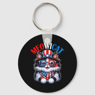Cat Sunglass USA Flag Cat Lovers Meowicat 4th of Keychain