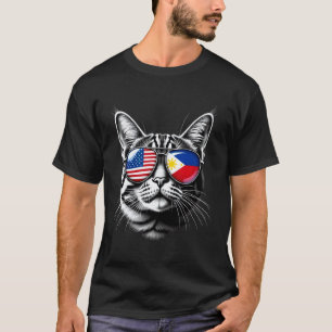 Cat Sunglasses Design Philippines USA Flag T-Shirt