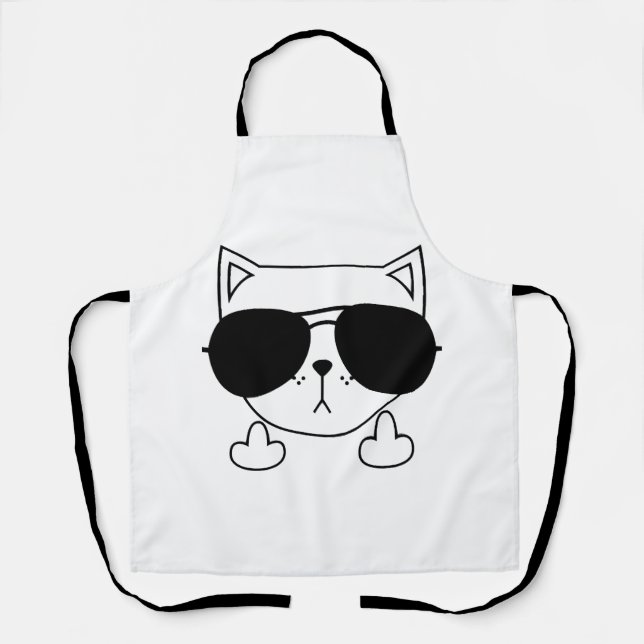 Cat Sunglasses Middle Finger Apron (Front)