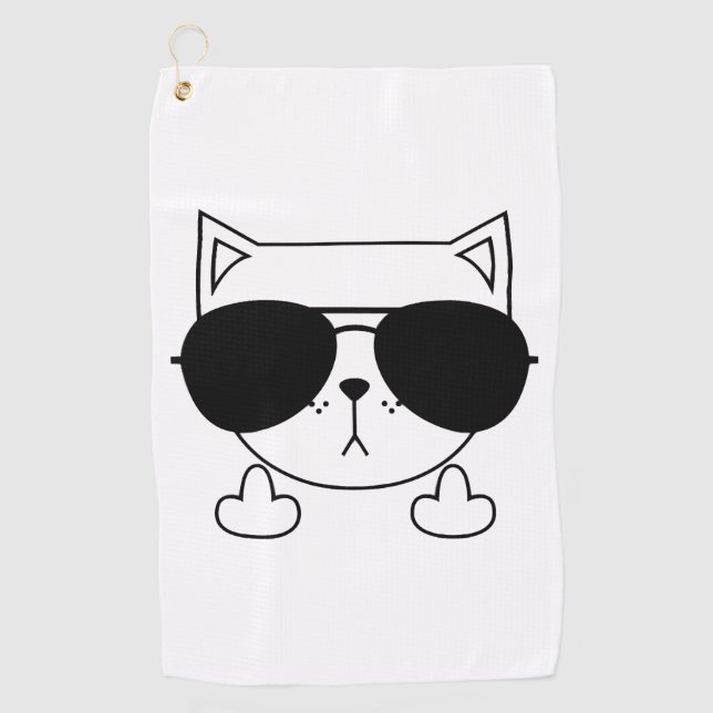 Cat Sunglasses Middle Finger Golf Towel (Front)