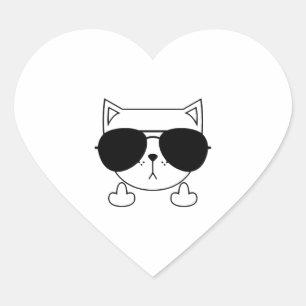 Cat Sunglasses Middle Finger Heart Sticker