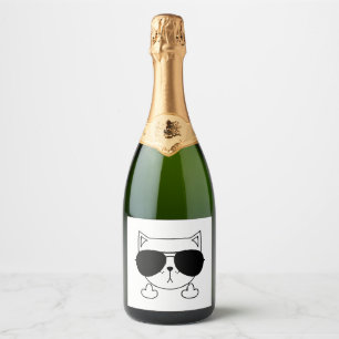 Cat Sunglasses Middle Finger Sparkling Wine Label