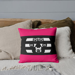 Cat Sunglasses Vintage Sunset Paw Pink White Black Throw Pillow