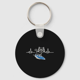 Cat Surfing Funny Surfer Surfboard Surf Keychain