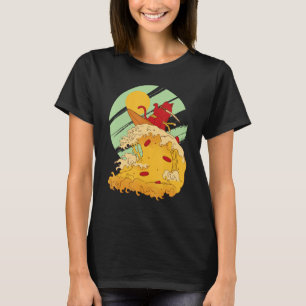 Cat Surfing Pizza In Cool Samurai Style T-Shirt