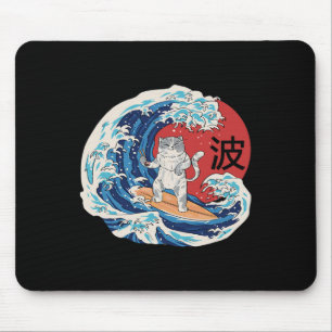 Cat Surfing Wave Japanese Mouse Pad