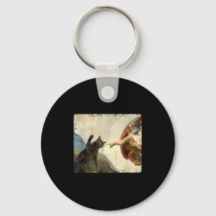 Cat swatting god's hand funny cat meme keychain